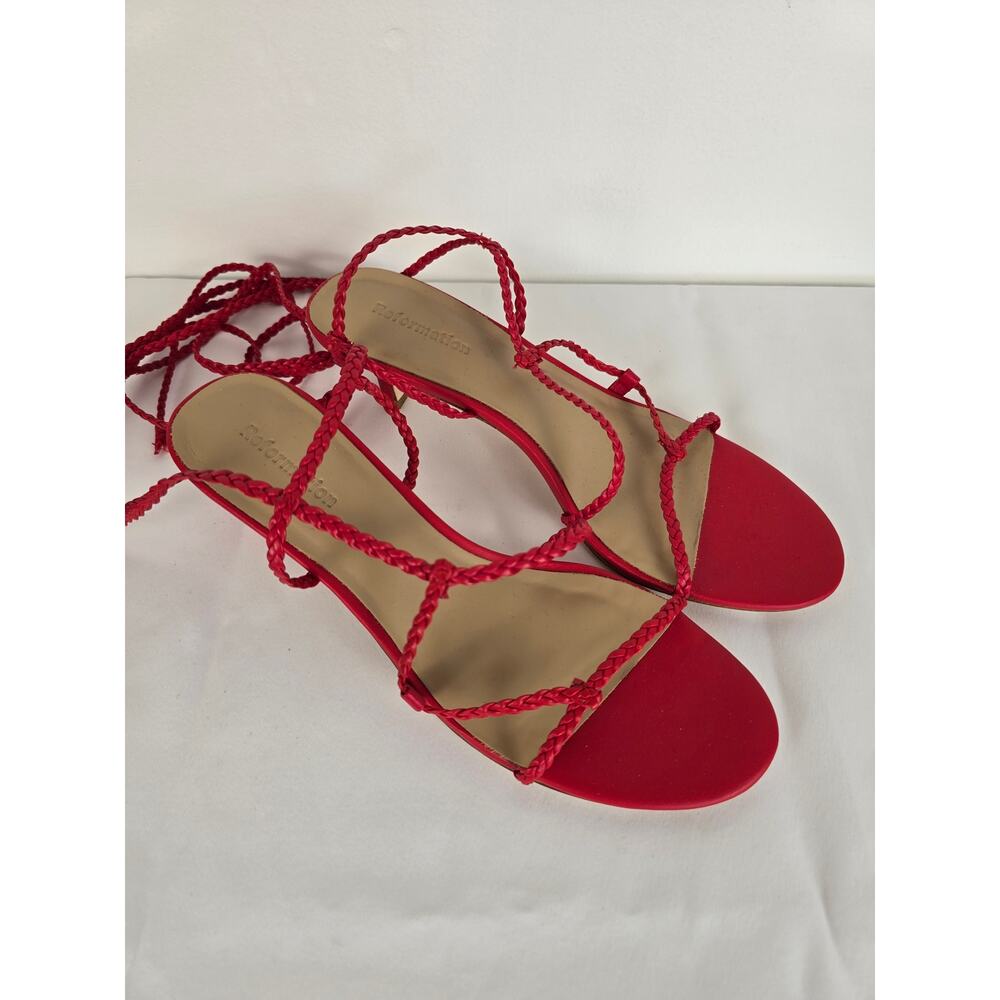 Reformation Porto Red Tie Ankle Strappy Sandal Kitten Heel 7.5 - Picture 4 of 8